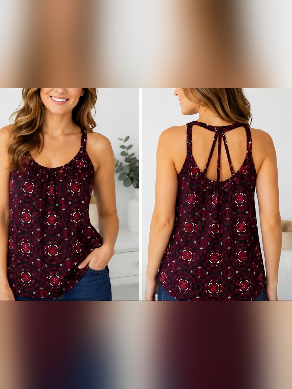 Paper Crane-Sleeveless Hot Pink and Black Printed Strappy Tank Medium